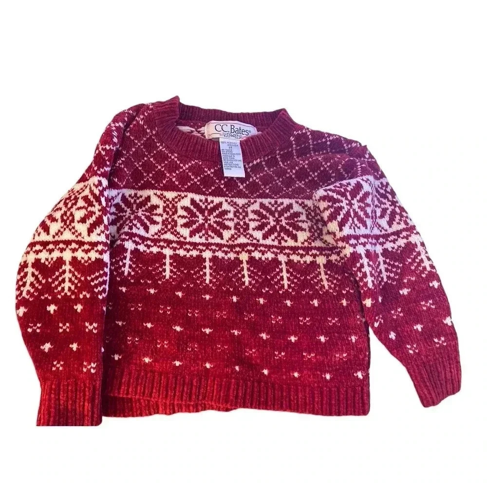 CC.BATES SIZE 3T RED SWEATER WITH SNOWFLAKES